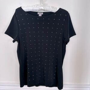 Chicos EASYWEAR Black Top with Tiny Crystals Short Sleeve M Polyester Spandex